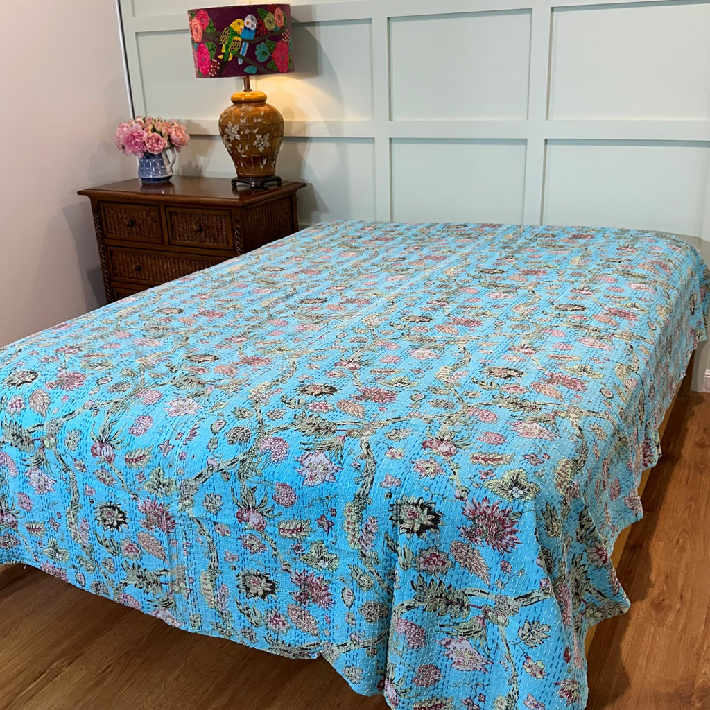 Bedspread coverlet No10 Blue on bed