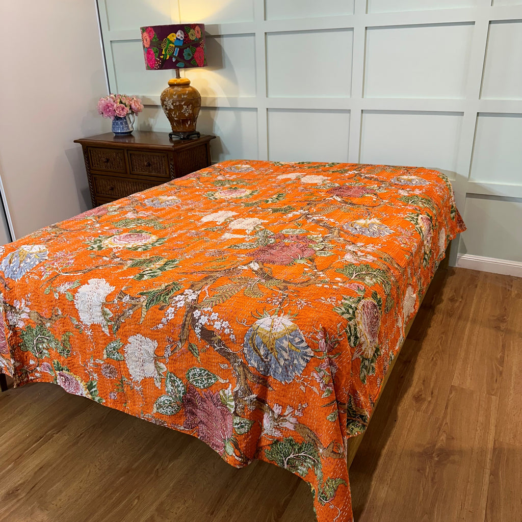 Bedspread coverlet No13 Orange on bed