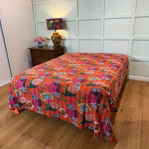 Bedspread coverlet No2 deep orange on bed