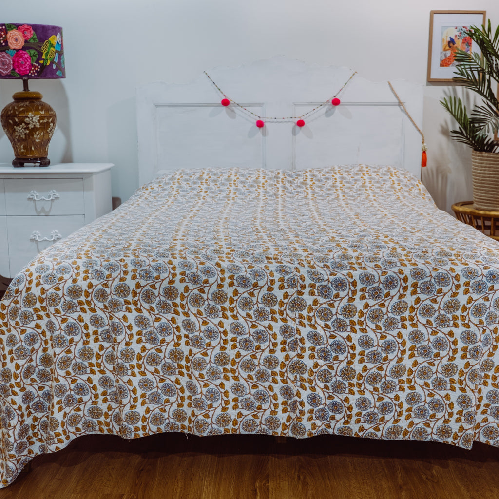 Orange Vine Bedspread Coverlet on Bed