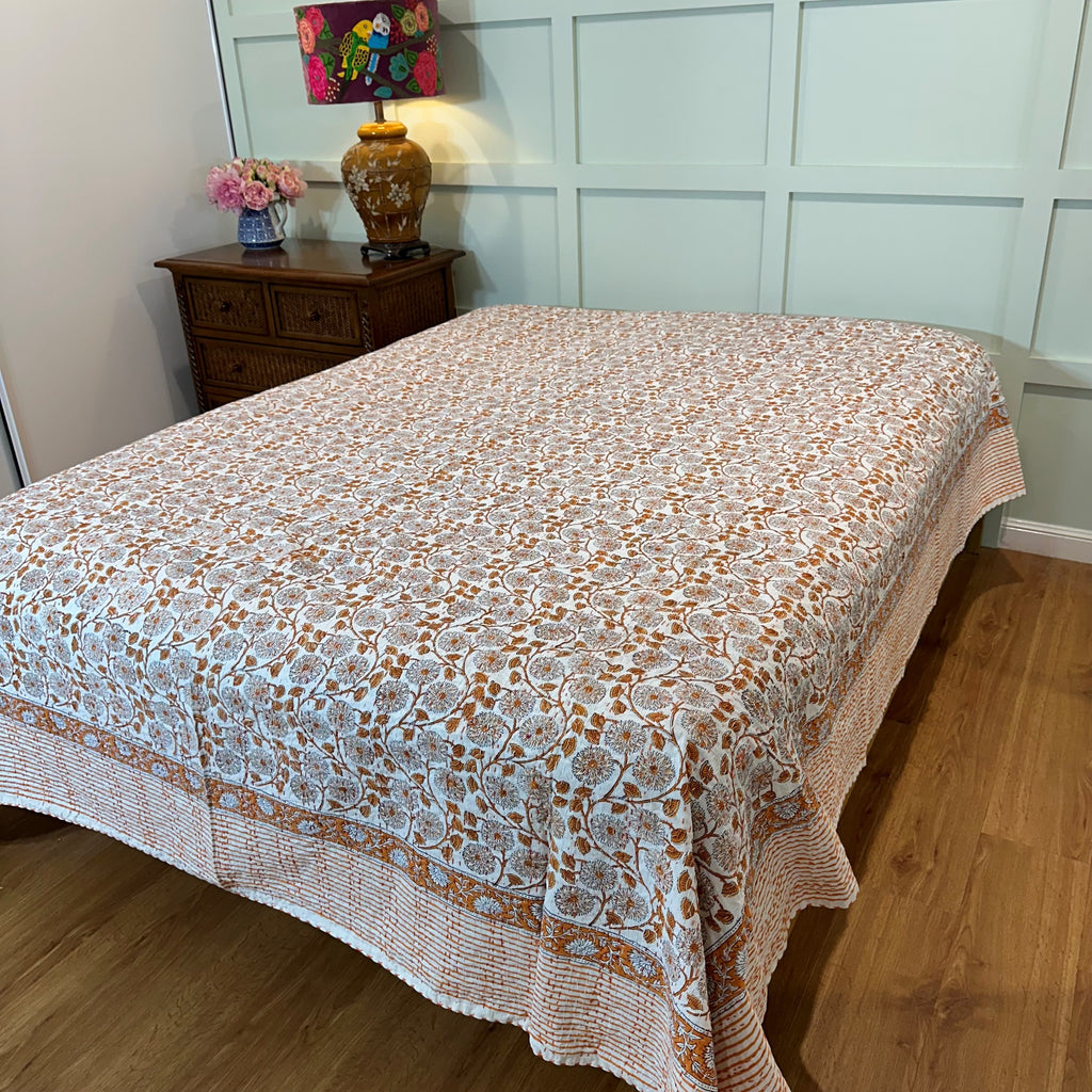 Orange Vine Bedspread Coverlet on Bed