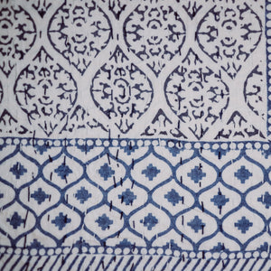 Blue maze bedspread close-up