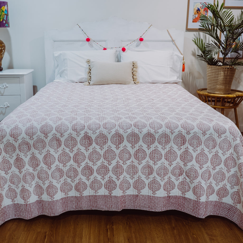 Moroccan Red Bedspread / Coverlet on Bed