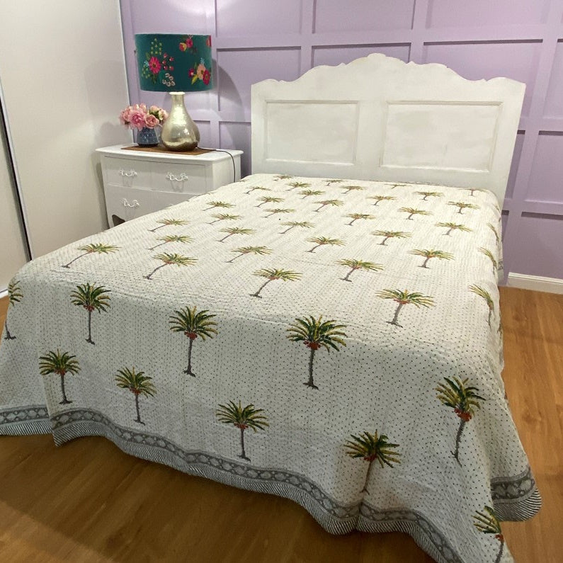 Polka Dot Palm Bedspread Coverlet on Bed