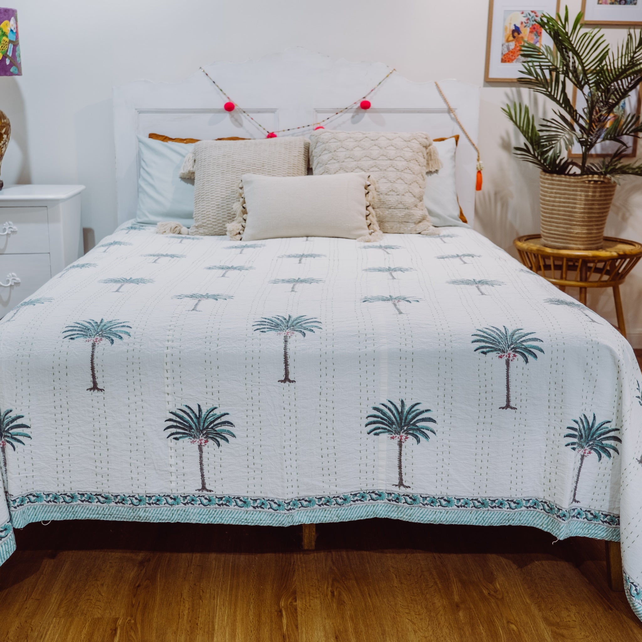 Port Douglas Mint Bedspread Coverlet on Bed