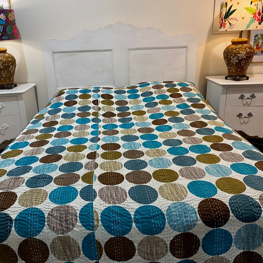Retro Blue Bedspread Coverlet  on Bed