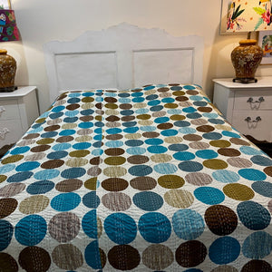 Retro Blue Bedspread Coverlet  on Bed