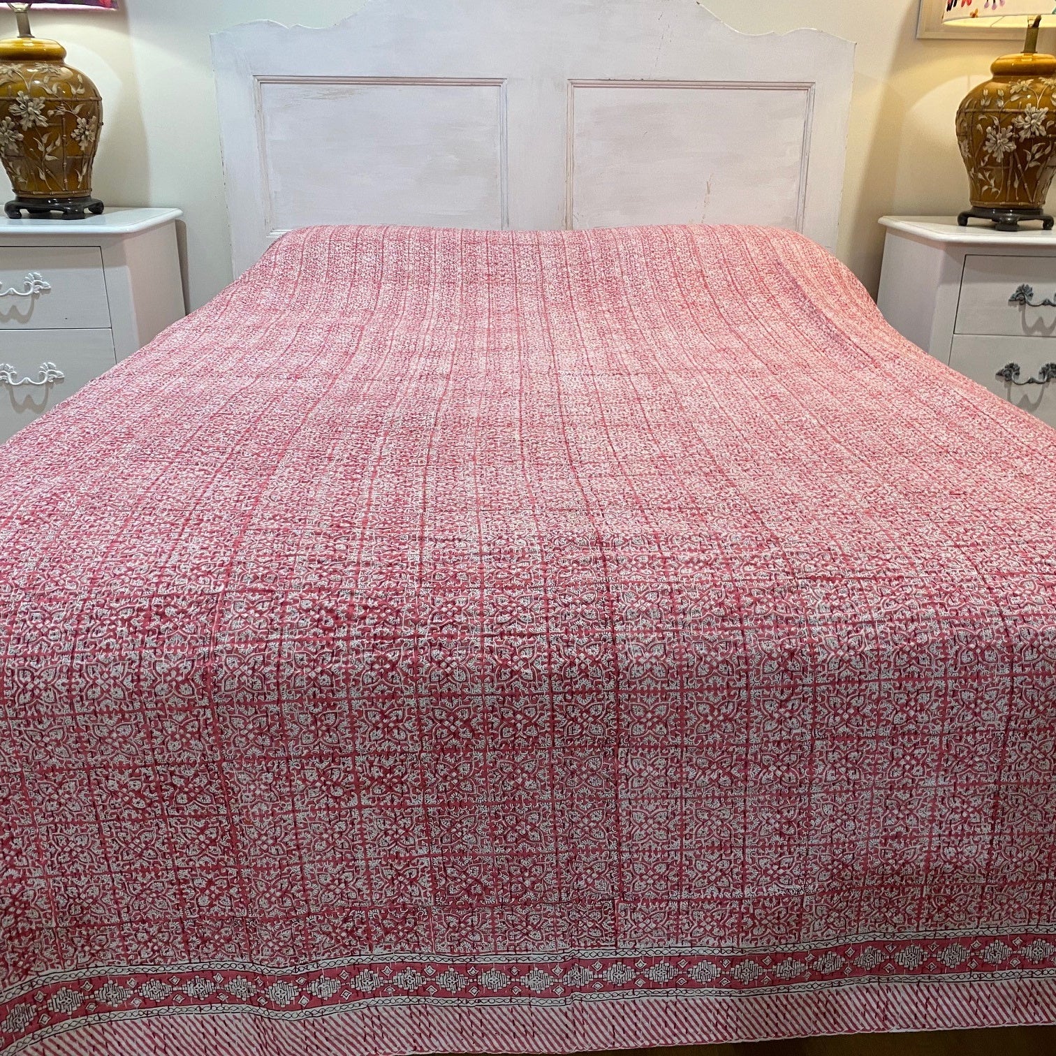 Pink Bedspread Coverlet on Bed